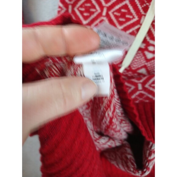 Eddie Bauer Fair Isle Wool Tunic Sweater Women's Small Red Pullover Cowl Neck - Picture 8 of 9